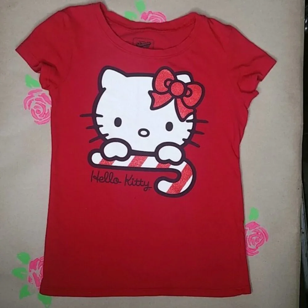 Hello Kitty Candy Cane Red T Shirt Size Small